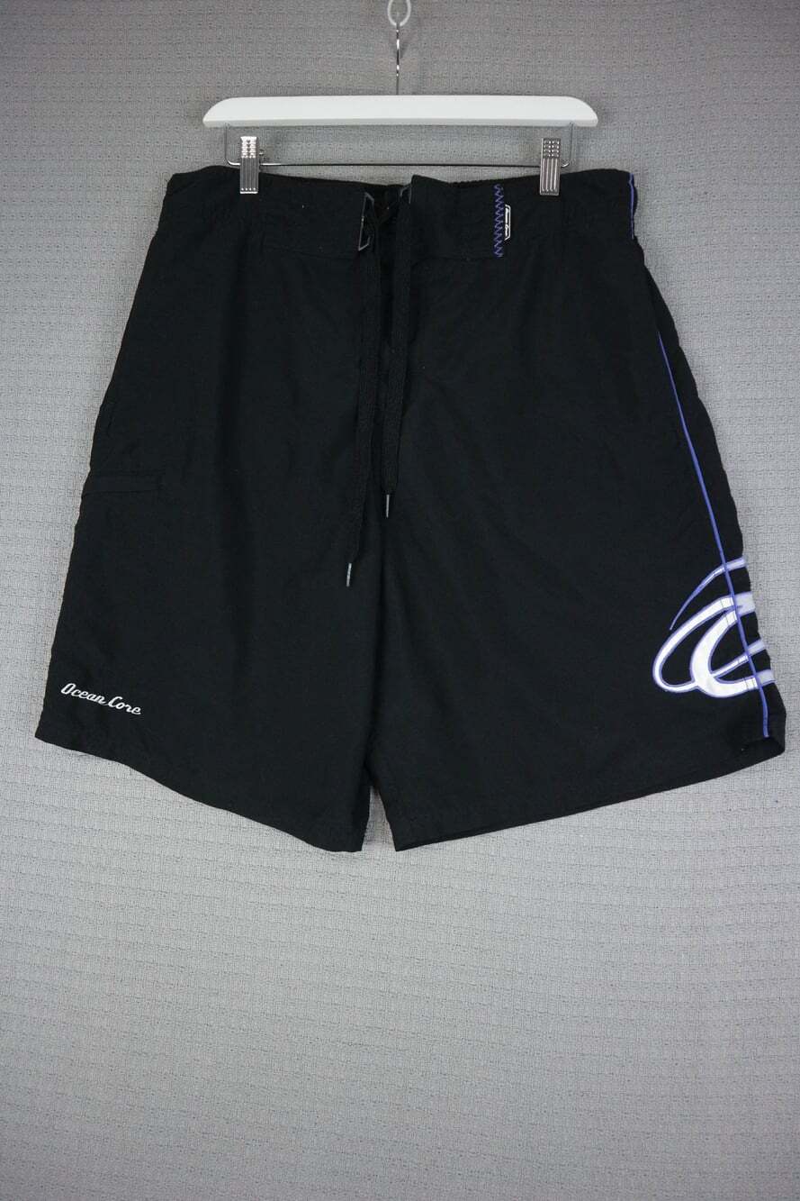 Vintage Ocean Pacific OP Board Shorts Mens Black Purple Graphic Swim Trunks 34W